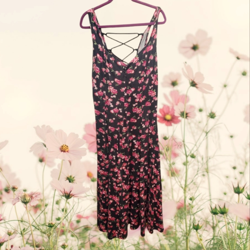 Floral Black and Pink Women's Dress XL